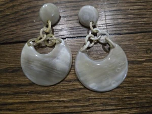BUFFALO HORN Chain Dangle Drop Stud EARRINGs - Picture 1 of 2
