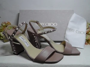 Jimmy Choo AADRA 85 Sandalias Ballet Pink Embelleshed Leather Slingback Talla 39.5 - Imagen 1 de 12