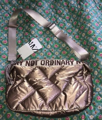 Zara Metallic Beige Quilted Handbag - Image 1 of 4