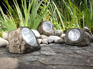 3er SET LED DEKO Solarsteine für den Garten & Außenbereich, IP44 geschützt, grau - Bild 1 von 4