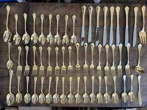 Precioso juego de cubiertos y servicio Gold Reed & Barton 54 piezas dorado Vauxhall Select - Imagen 1 de 11
