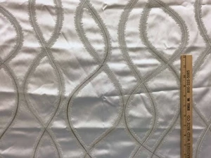 Craft Woven Fabric Satin Light Gray Color w/ Embroidered Abstract Wave Pattern - Picture 1 of 4