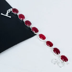 Red Ruby Lab Created Gemstone 925 Sterling Silver Bracelet For Anniversary Gifts - Picture 1 of 4