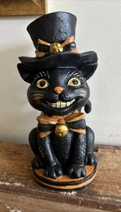 Art zu feiern Halloween Harz RETRO Vintage Look • schwarz orange KATZE Dekor 10" - Bild 1 von 5