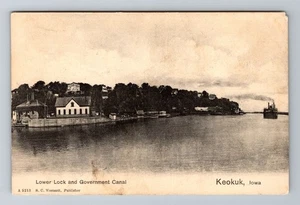 Keokuk IA-Iowa, Lower Lock, Government Canal, Antique, Vintage c1907 Postcard - Bild 1 von 2