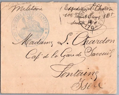 FRANCE 1915 WWI POSTAL CACHET MILITARY FIELDPOST COVER ADDR FONTAINE ISERE CANC - Image 1 of 2