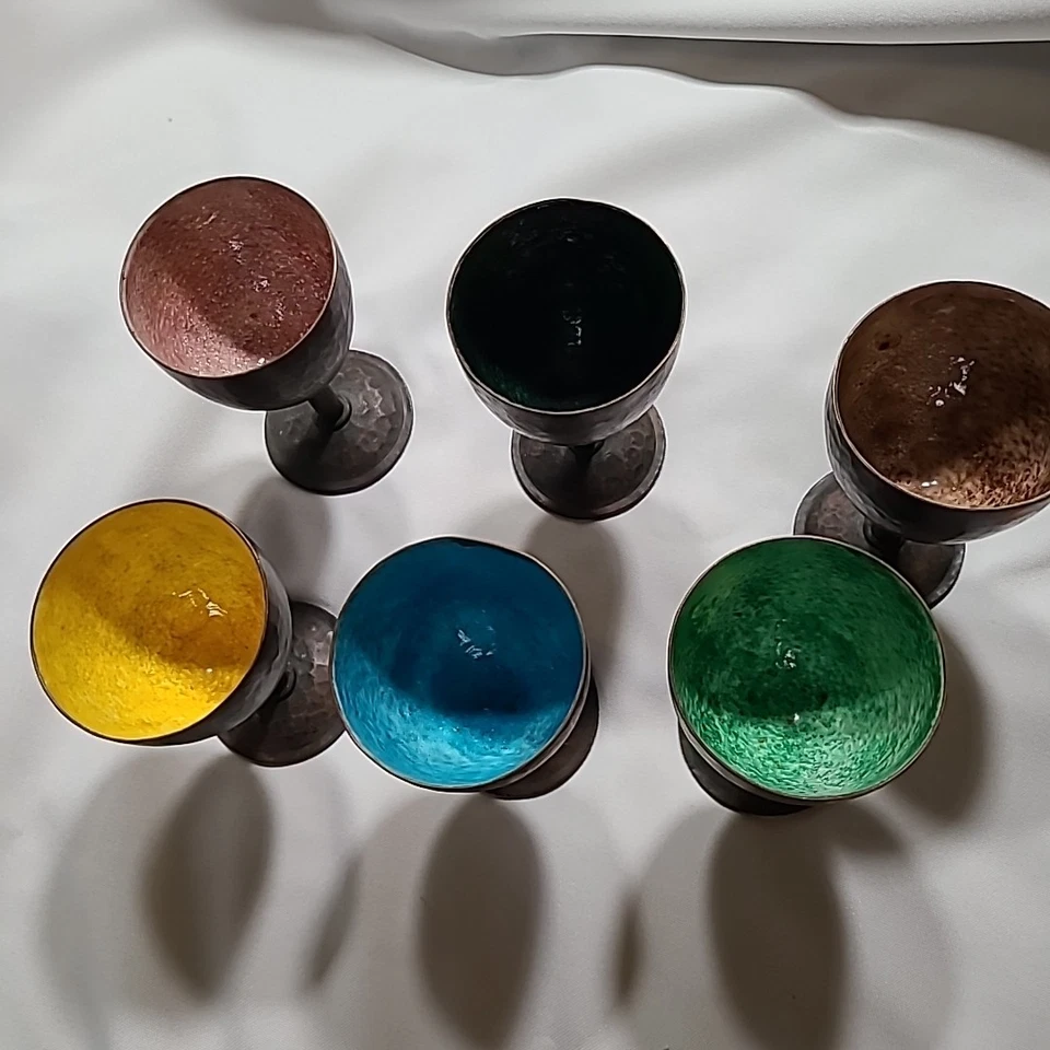 Vintage Hammered Copper Raul Celery Zolezzi Arts Crafts Chile Lot Of 6 Cups - Image 1 of 4