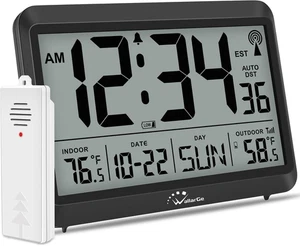 Atomic Clock with Indoor Outdoor Temperature - 8.5'' Digital Clock Battery Opera - Picture 1 of 12