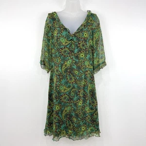 Beth Bowley Dress Women's L Paisley VTG 100% Silk Festival Psychedelic Boho - Picture 1 of 13