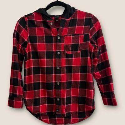 Chaqueta con Capucha Otoño Old Navy Boys Talla M (8) Roja y Negra a Cuadros Abotonados Foto 1 de 4