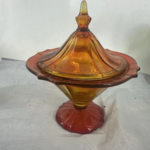 Vintage Tiffin Amberina Bonboniere mit Deckel  - Bild 1 von 10