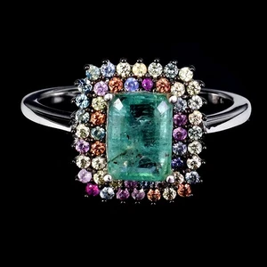 925 Sterlingsilber Ring Oktagon Smaragd 8x6mm Saphir Diamantschliff Edelstein 9 - Bild 1 von 14