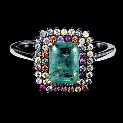 925 Sterlingsilber Ring Oktagon Smaragd 8x6mm Saphir Diamantschliff Edelstein 9 - Bild 1 von 4