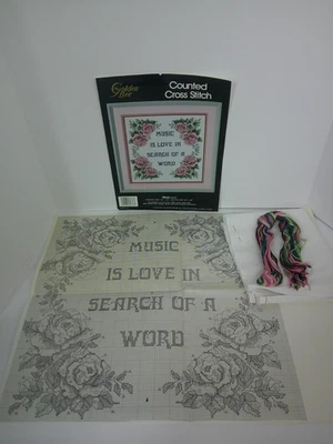 Golden Bee Cross Stitch 60378 Music is Love Pink Floral Rose 14x14 Open Kit - Image 1 of 2