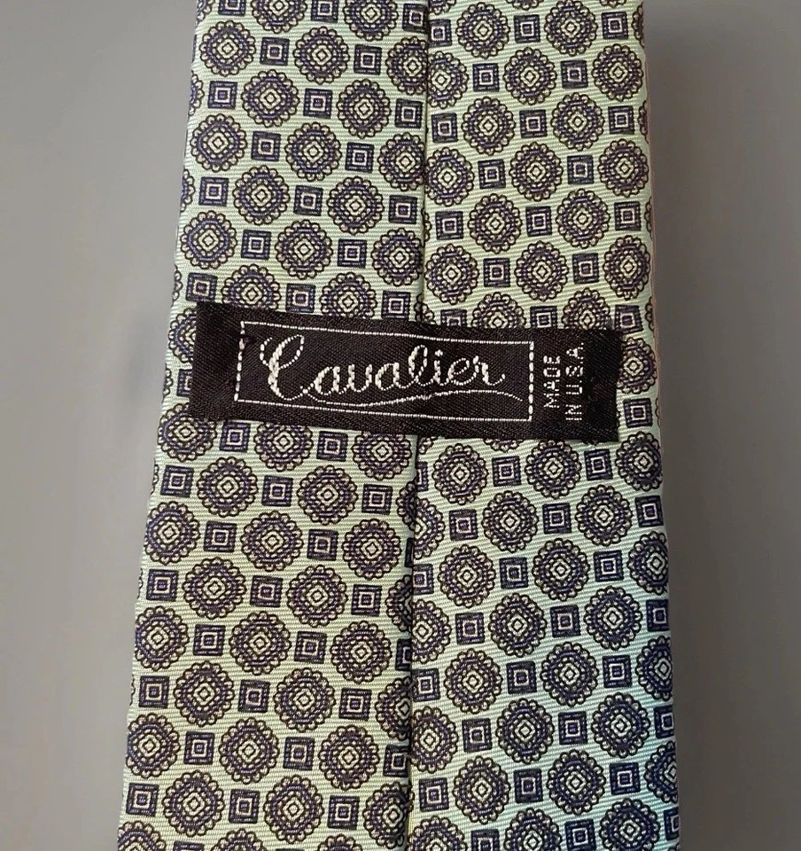 Cavalier USA Silk Tie Blue Geometric Hexagon Pattern Vintage Mid Century - Image 1 of 3