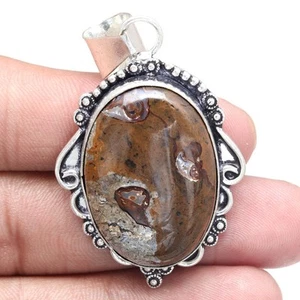 Pendant Rock Chalcedony Gemstone Handmade Mother's Day Silver Jewelry 2.25" - Picture 1 of 5