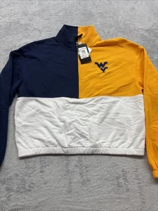 West Virginia Mountaineers 1/2 Zip Pullover Cropped Sweatshirt Women’s Size L - Picture 1 of 6