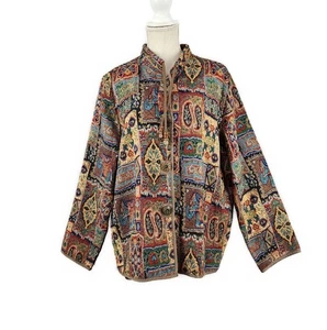 Tapestry Jacket Women's L Elephants Paisley Two Twenty Collection Blair Pockets - Picture 1 of 8