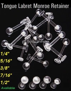 1pc. 16G~1/4" to 1/2" Clear Acrylic Labret Monroe Cartilage Tragus Retainer - Picture 1 of 1