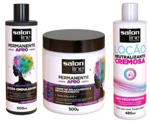 Salon Line Permanent Afro Kit Relaxing Cream + Ondulatory Lotion + Neutralizing - Picture 1 of 4