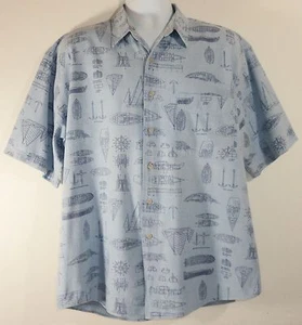 Eddie Bauer Mens XL Camp Shirt Sail Boat Diagram Boating Terms Light Blue - Picture 1 of 10