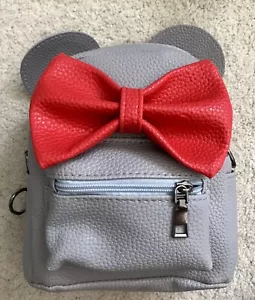 Mini Gray Backpack Mickey Ears Red Bow Bag Small Mouse Ears Cute - Picture 1 of 6