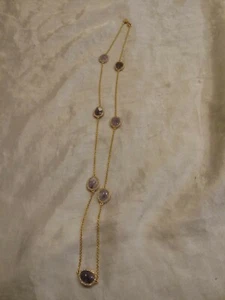 RALPH LAUREN RLL POLISHED AMETHYST GOLD TONE NECKLACE W/RHINESTONES 36" - Picture 1 of 6