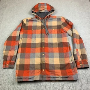 LL Bean Fleece Lined Flannel Shirt Men's L Tall Blue Hooded Snap Slightly Fitted - Picture 1 of 9
