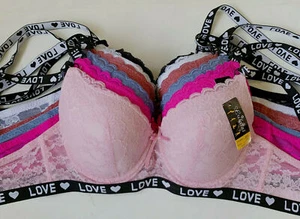 NEW ladies sexy..lace bras....lot of 6 bras asst color push- up " love" . - Picture 1 of 8