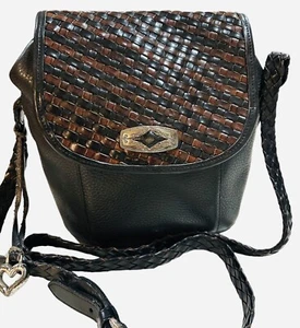 BORSA A MANO VINTAGE BRIGHTON IN PELLE NERA/MARRONE TRACOLLA TRACOLLA INTRECCIATA - Foto 1 di 8