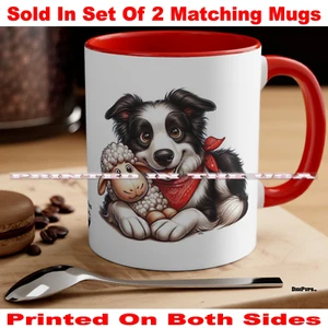 DigiPups Border Collie Hund Stofftier Schaf Spielzeug Cartoon Kaffeetasse 2 Tassen Set - Bild 1 von 3