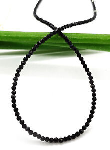 Natural Black Spinel Beaded Necklace 16" Rondelle Faceted Silver Plated Lock 2mm