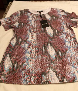 NWT DKNY Women's Black Sequined Animal Print Short Sleeve Top Size: Small - Picture 1 of 3