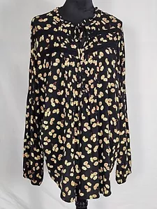 Torrid Lenny Peasant Langarm-Top zum Binden schwarz geblümt Größe 3X Schlüsselloch Spitze - Bild 1 von 13
