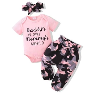 Newborn Girl Clothes Outfits Ruffle Short Sleeve Tops + Camo Print Pants Sets... - Picture 1 of 6