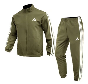 Adidas Men 3S Woven Jackets Running Olive Athletic Suit Set Casual Pant JI8850 - Picture 1 of 11