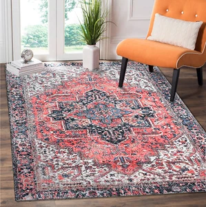 Multi Size Handmade 100% Polyester Micro Printed Oriental Area rug Rust, Ivory - Picture 1 of 7