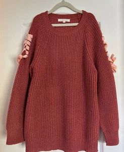 Love @ First Sight Pink Metallic Knit Cable Sweater Size 10/12 - Picture 1 of 6