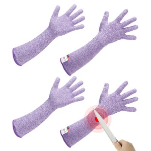 2 Pair Cut Resistant Sleeves with Gloves, 20 Inch Arm Protection Sleeve, Purple - Picture 1 of 7