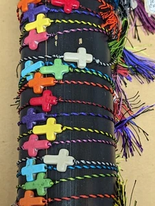 THREADS of FAITH Adjustable Cross Bracelets - Display + 72 Asst COLOR Bracelets - Picture 1 of 12