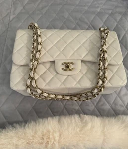 Classic Chanel bag in white caviar with hardware- size Large rose. Authentic. - Picture 1 of 19