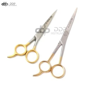 2 Pcs 5.5" 7.5" Hair Cutting Scissors/barber Shears - Ice Tempered Gold Handles - Picture 1 of 3