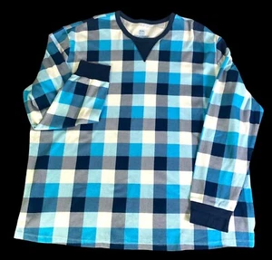 Nachtwäsche Pyjama Oberteil Hemd Herren blau kariert Pullover Langarm Gr. 2XL Neu mit Etikett - Bild 1 von 10