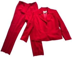 Traje B Louise para mujer talla 8 lana roja formal chaqueta cuadrada pantalones de altura vintage - Imagen 1 de 20