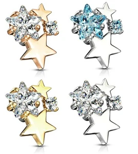 Star Cluster Dermal Anchor Head Gem Internally threaded Labret Top - Picture 1 of 5