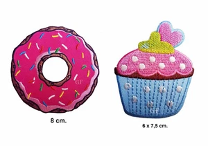 2 x écusson muffin à repasser pour enfants FRAISES BEIGNETS FRAISE Iron On Patch S33 - Photo 1/3