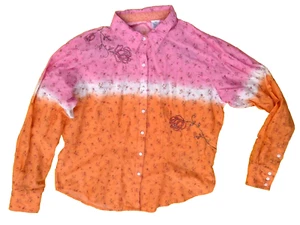 Twenty X women's top size XL orange blouse button up top floral embroidered - Picture 1 of 11