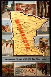 Minnesota MAP Multi-View Land of 10,000 Sky Blue Lakes Postcard - Picture 1 of 2