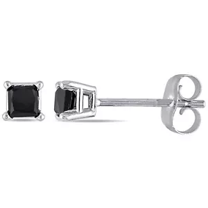 Amour 10k White Gold 1CT TDW Princess-Cut Diamond Solitaire Stud Earrings - Picture 1 of 6