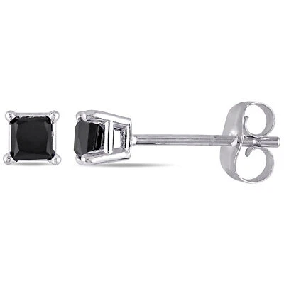 Amour 10k White Gold 1CT TDW Princess-Cut Diamond Solitaire Stud Earrings - Image 1 of 4